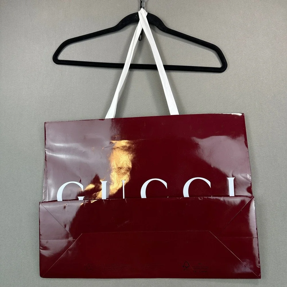 Gucci Shopping Bag Large Burgundy Excellent Glossy Gift Tote Authentic